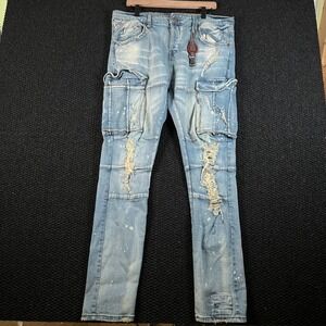 Smugglers Moon Speak Easy & Tred Carefully Blue Distressed Skinny Jeans 38X33